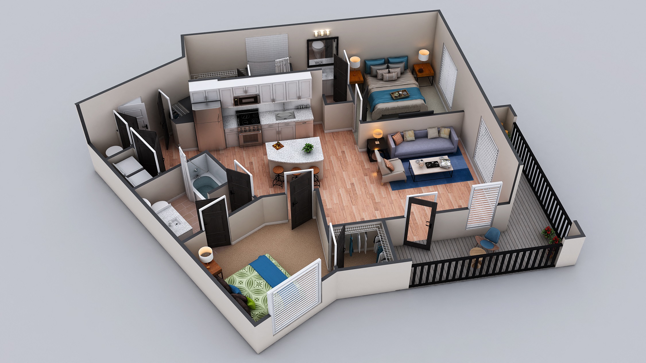 Floor plan for 2 beds, 2 baths, 1386 sqft